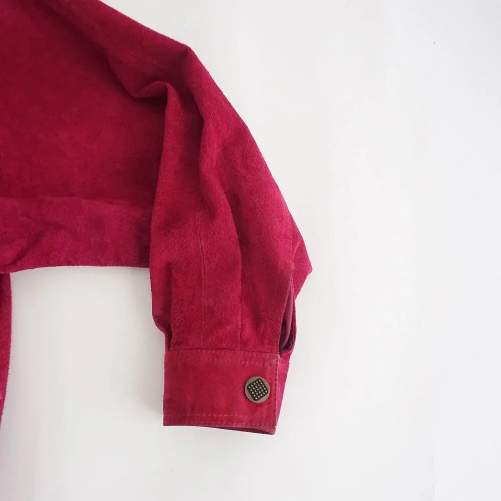 Vintage Just Petites Red Suede Leather Zip Jacket Minimalist Classic Cropped L - Picture 4 of 15